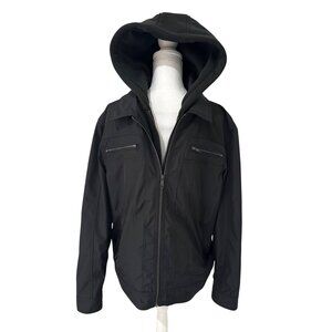 Wilsons Leather Mens Size XL Hooded ( Removable) Black Full Zip Jacket Polyester